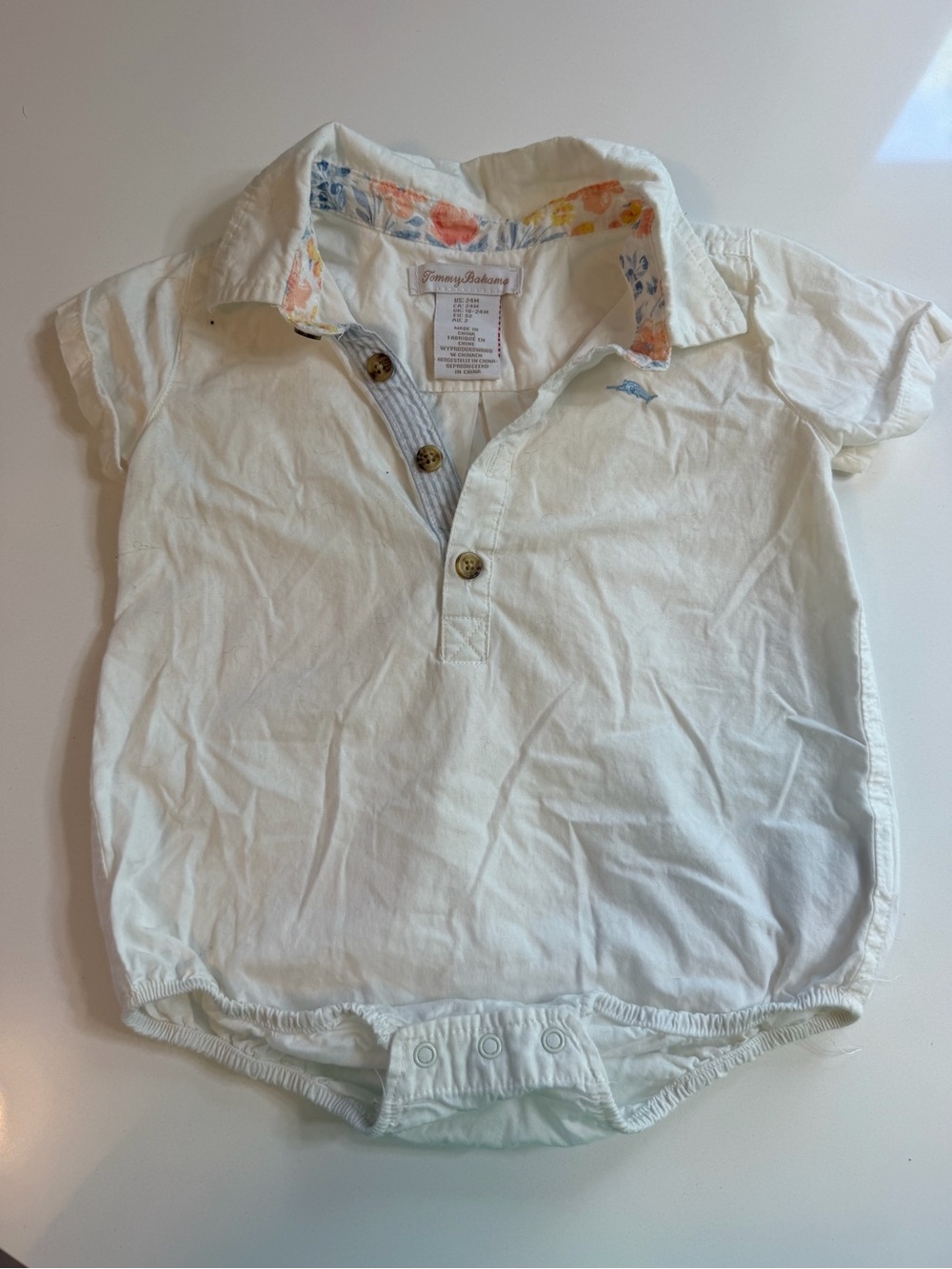 Tommy Bahama Cream Polo Bodysuit for Baby - Floral Trim